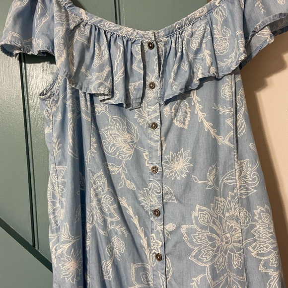 Mudd Blue Floral Off-the-Shoulder Button Up Dress - Picture 3 of 5